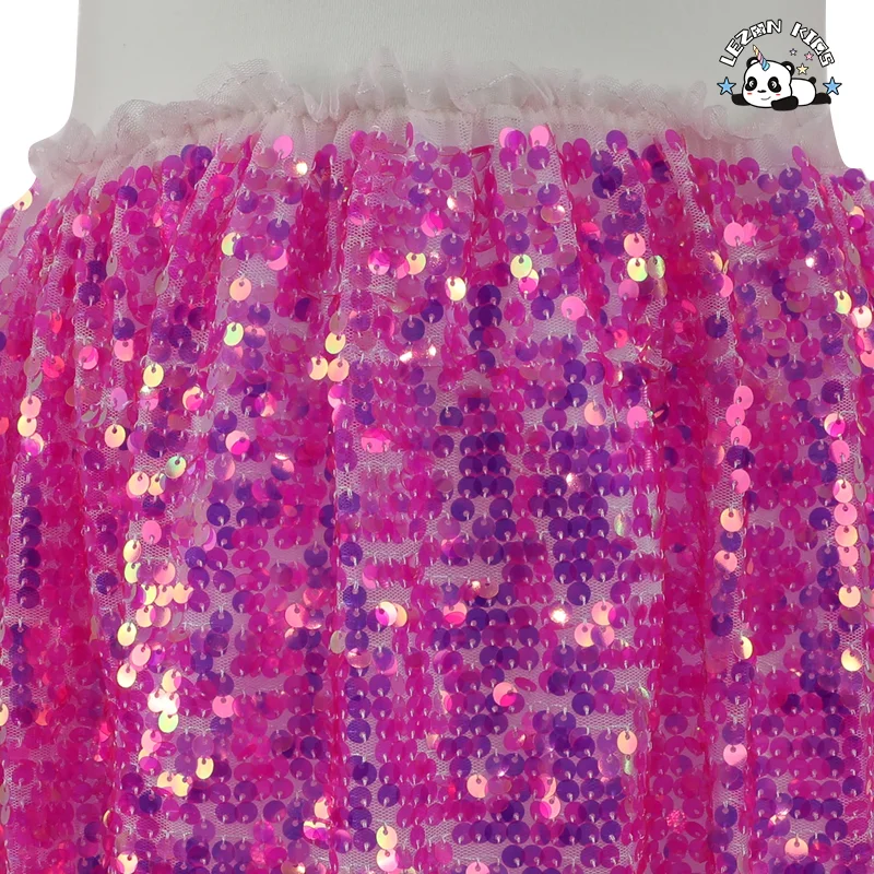 LEZONKIDS - OEM Customizable Party Kid Dress Summer Casual Short Sleeve O Neck Girls Sequin Dresses for 2-14T